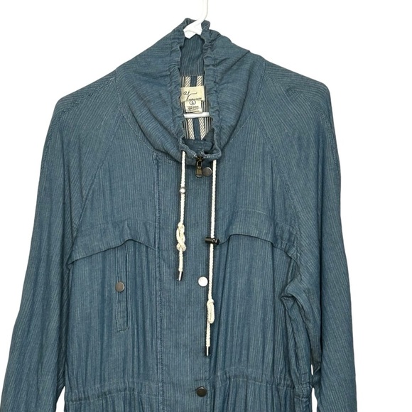 Andrea Jovine Blue Chambray Linger Length Lightweight Spring Weight Jacket Sz L - Picture 3 of 16